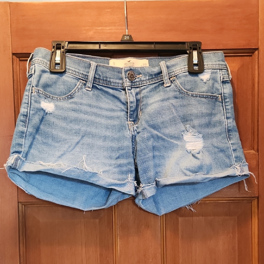 Hollister Midi Short Longest Length Jean Shorts with Distressed Look
